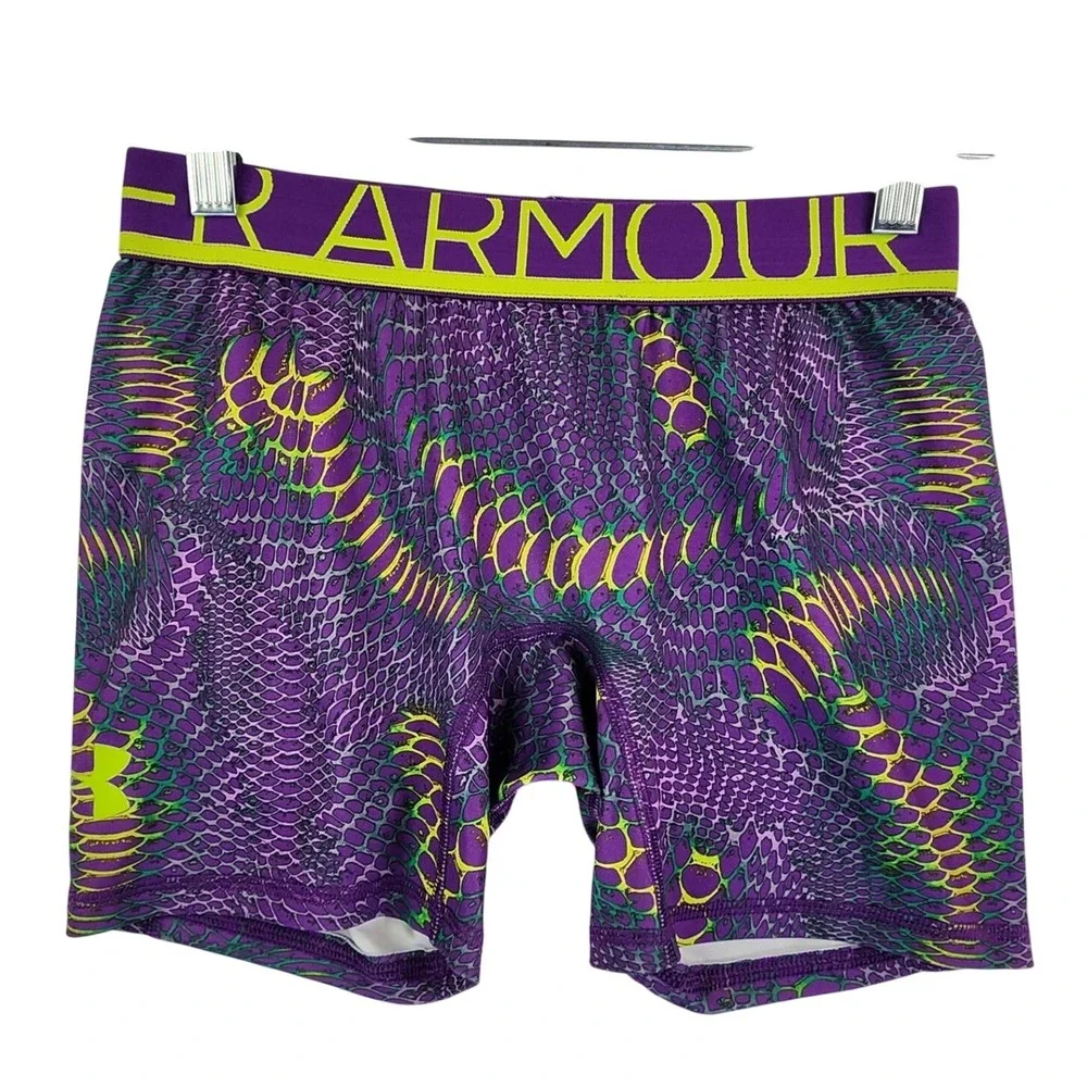 Under Armour Girls S Purple Snakeskin HeatGear Compression Shorts Athletic Gym